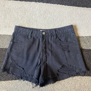 Pacsun Women's Black Denim Shorts Size 27 High Rise Festival Raw Hem